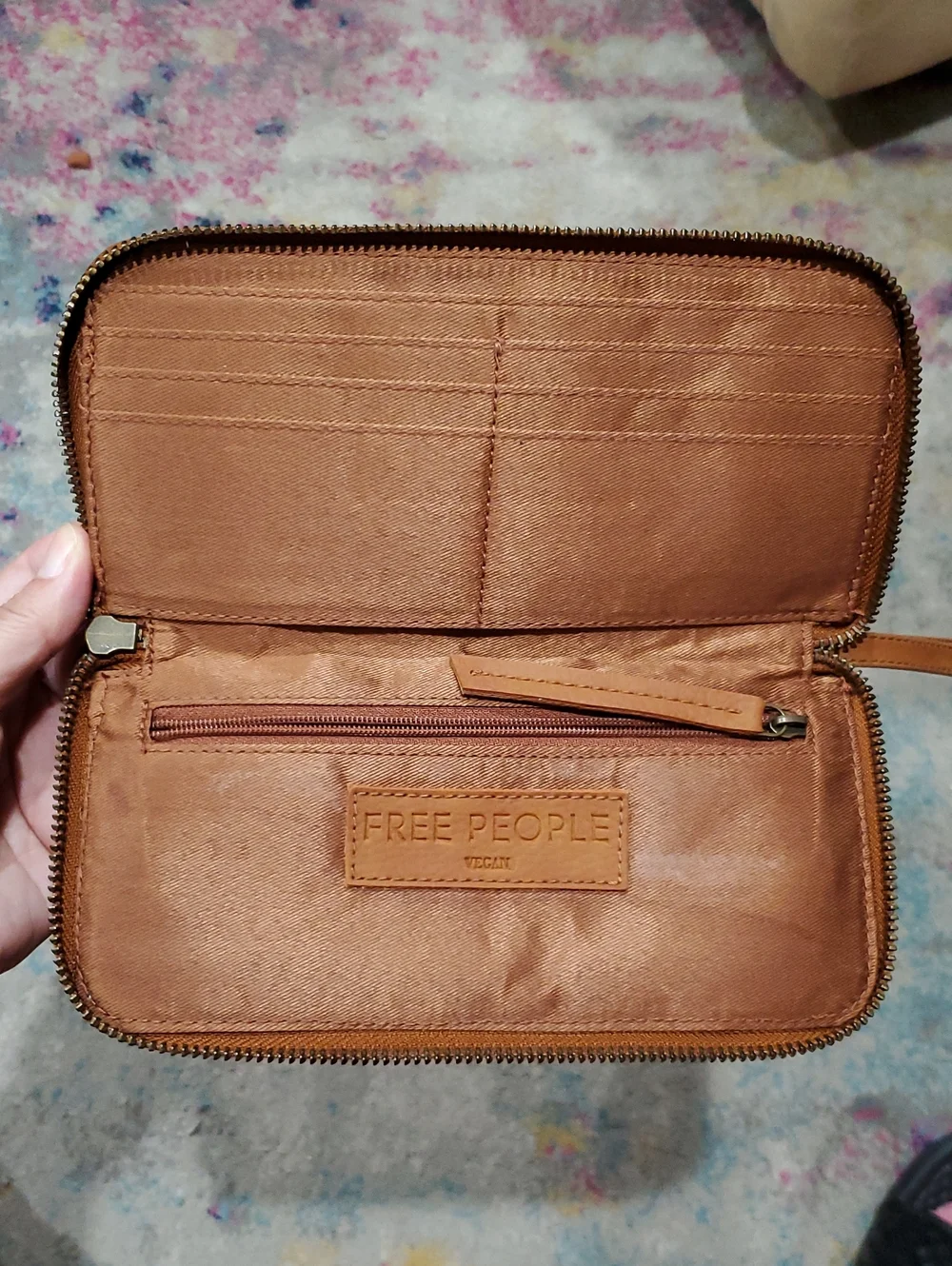 Free People Distressed Vegan Leather Wristlet Wallet In Brown